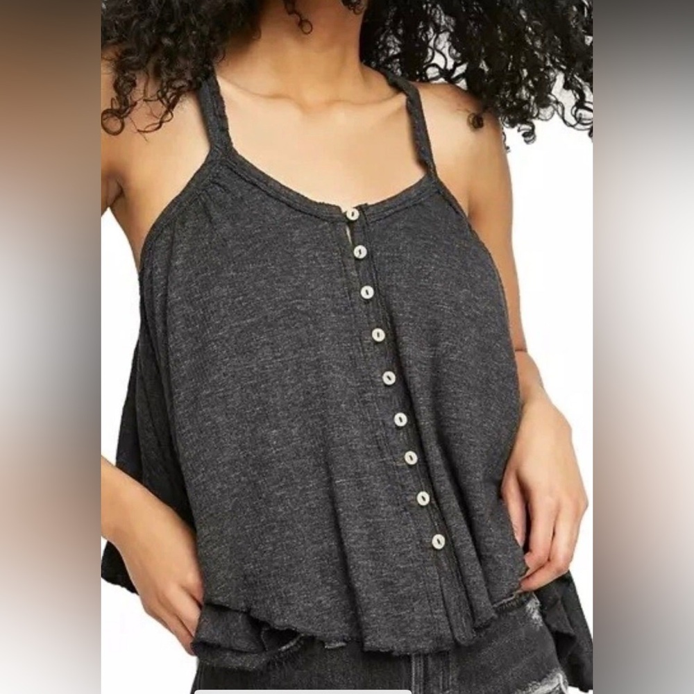 We The Free Tank Charcoal Button-Front Tank Top